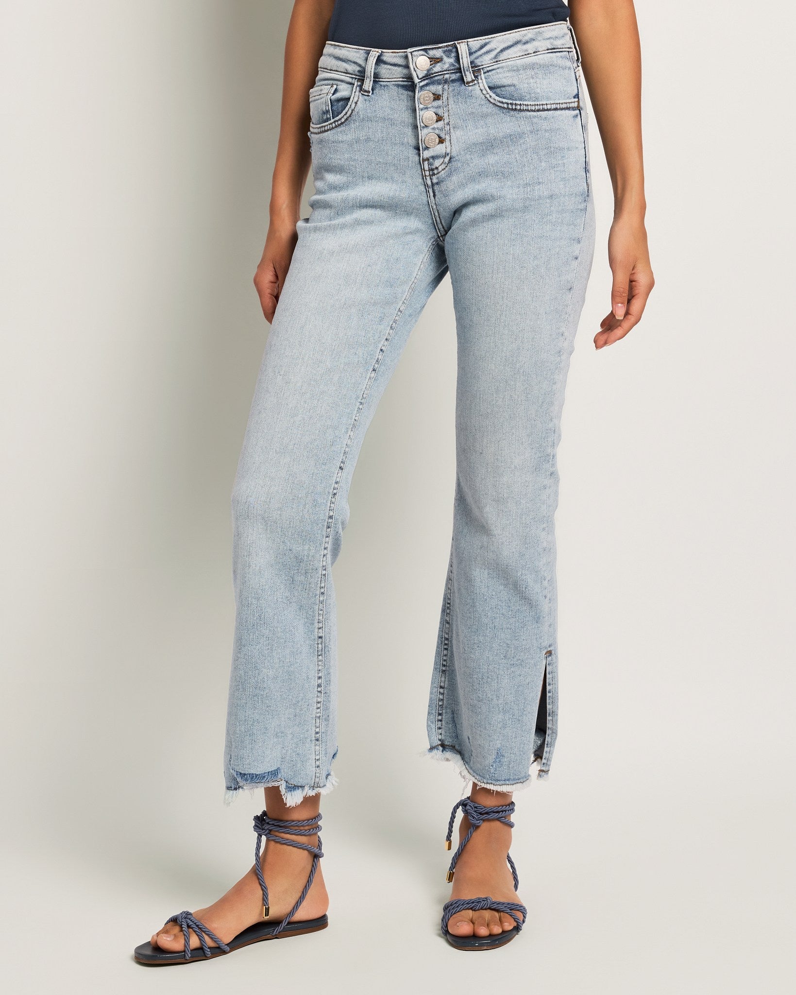 Medium Light Wash $|& SEAS Mid Rise Cropped Side Slit Jeans - SOF Front