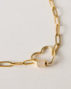 18k Gold Plated $|& SEAS Paperclip Chain Heart Necklace - SOF Full Front