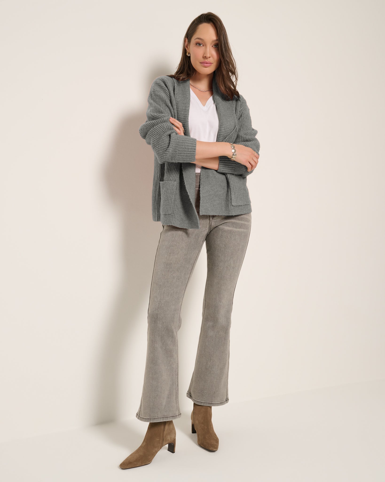 Light Heather Grey $|& SEAS Emerald Cardigan - UGC On Fig