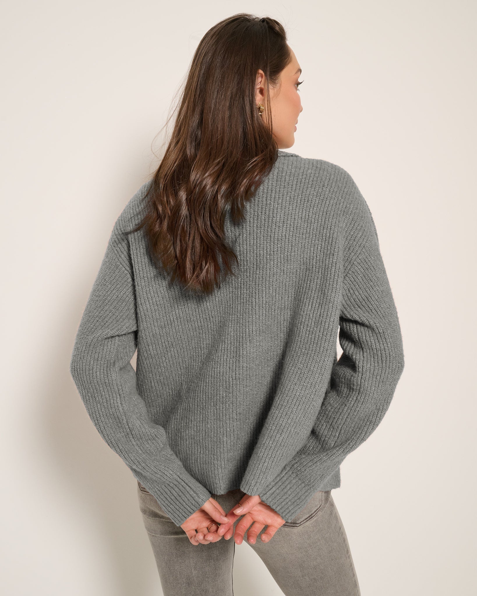 Light Heather Grey $|& SEAS Emerald Cardigan - SOF Back