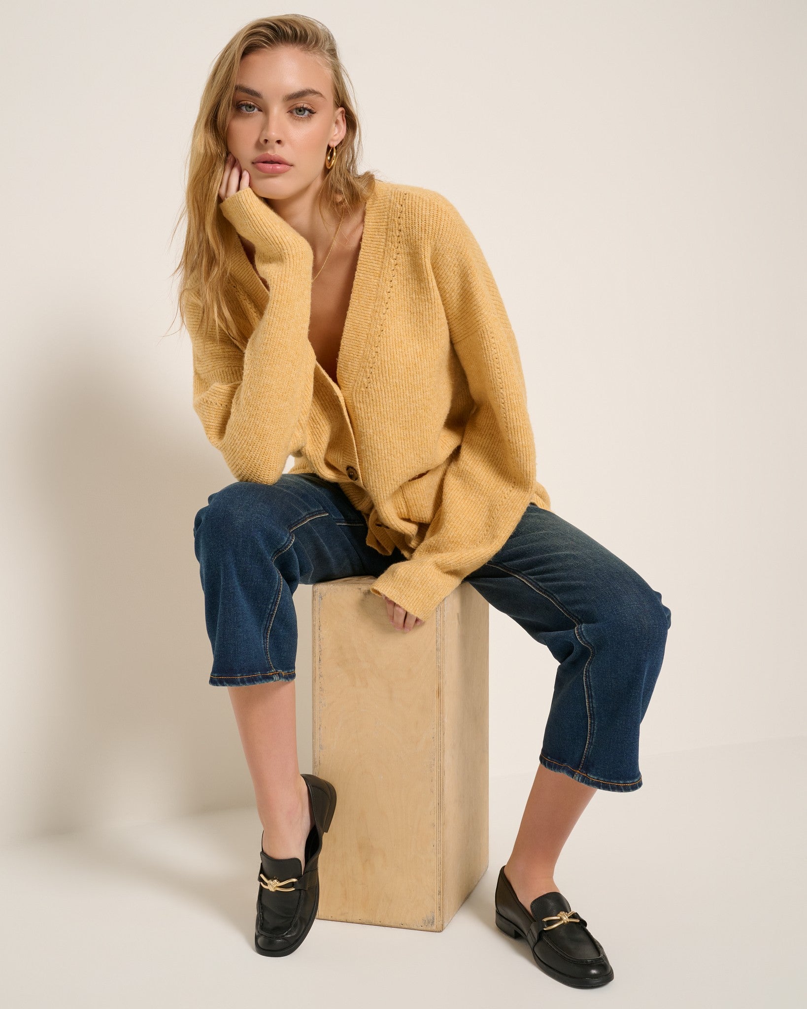 Heather Golden $|& SEAS Callie V-Neck Cardigan - VOF Side