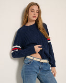 Mariner Midnight $|& SEAS Heritage Cable Knit Stripe Sweater - SOF Full Front