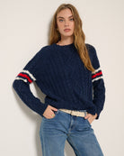 Mariner Midnight $|& SEAS Heritage Cable Knit Stripe Sweater - SOF Front