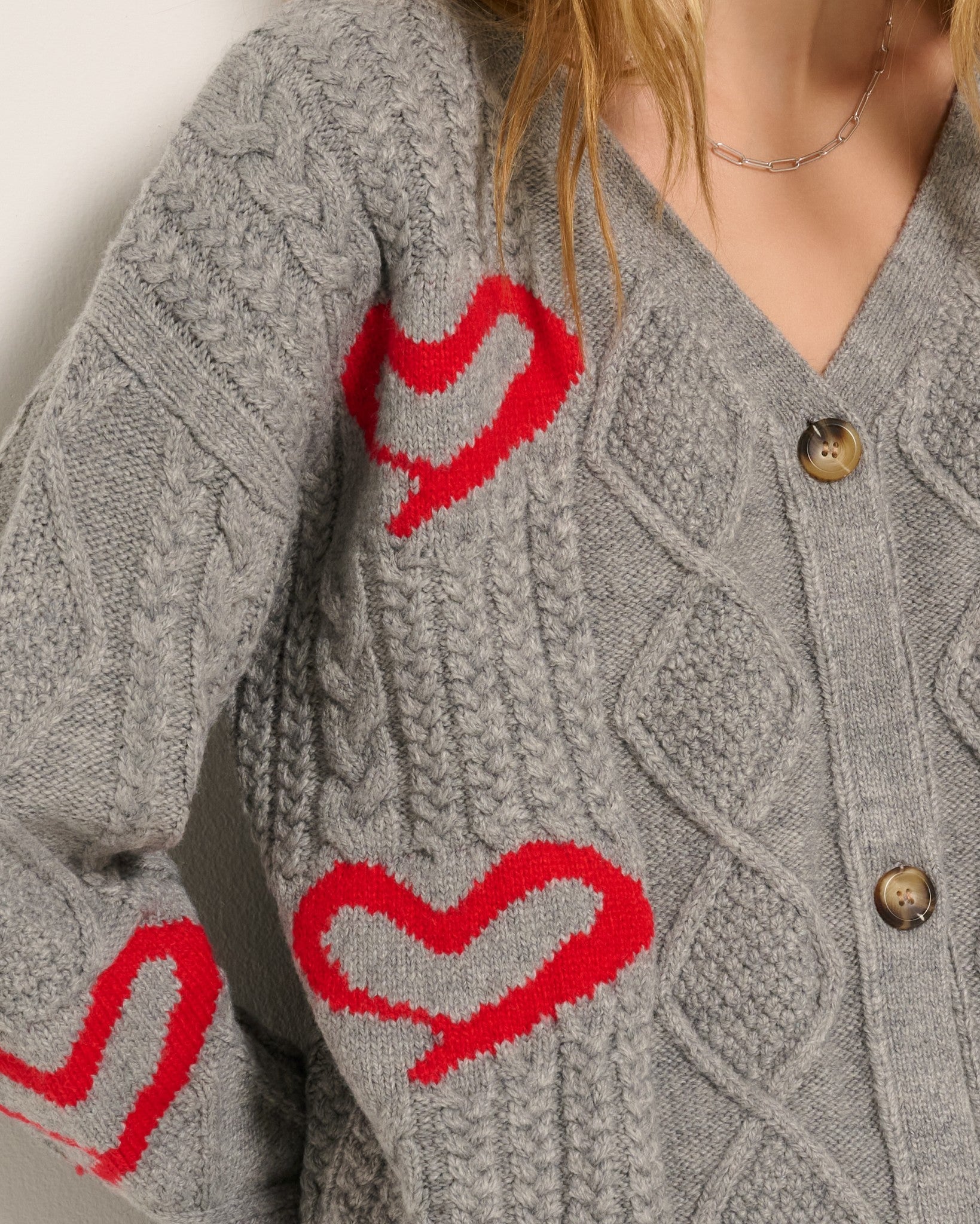 True Love Cardigan - Soft Cable Knit Heart Print Sweater – Seventy