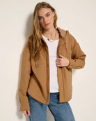 Heather Cafe $|& SEAS Upstate Hooded Shacket - SOF Full Front