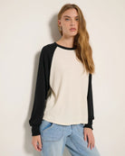 Cream Black $|& SEAS Rookie Raglan Long Sleeve Tee - SOF Front