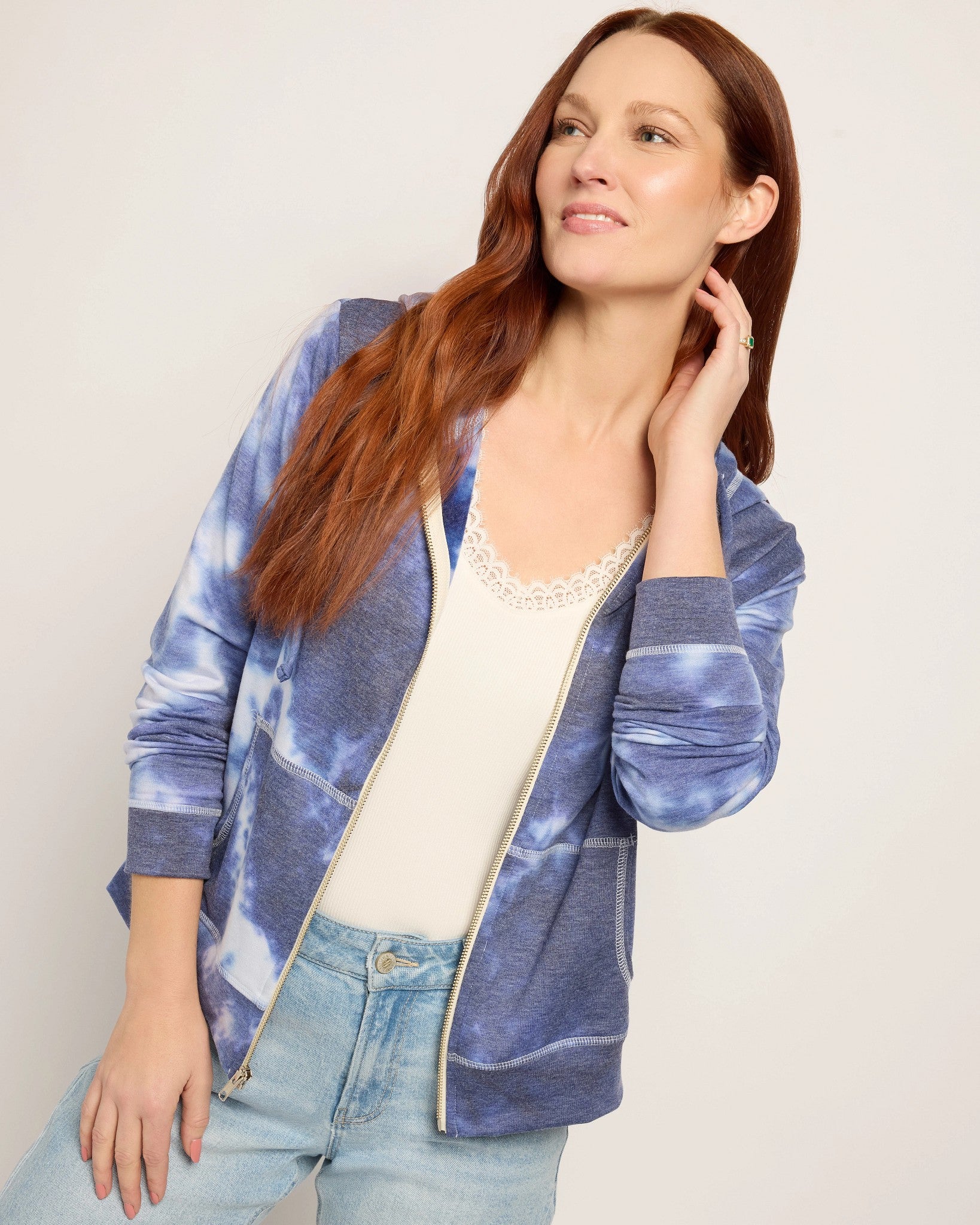 Blue Printed Tie Dye $|& SEAS Union Square Tie Dye French Terry Zip - SOF Front