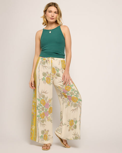 Zuma Floral Smocked Waist Wide-Leg Pants - Breathable Rayon