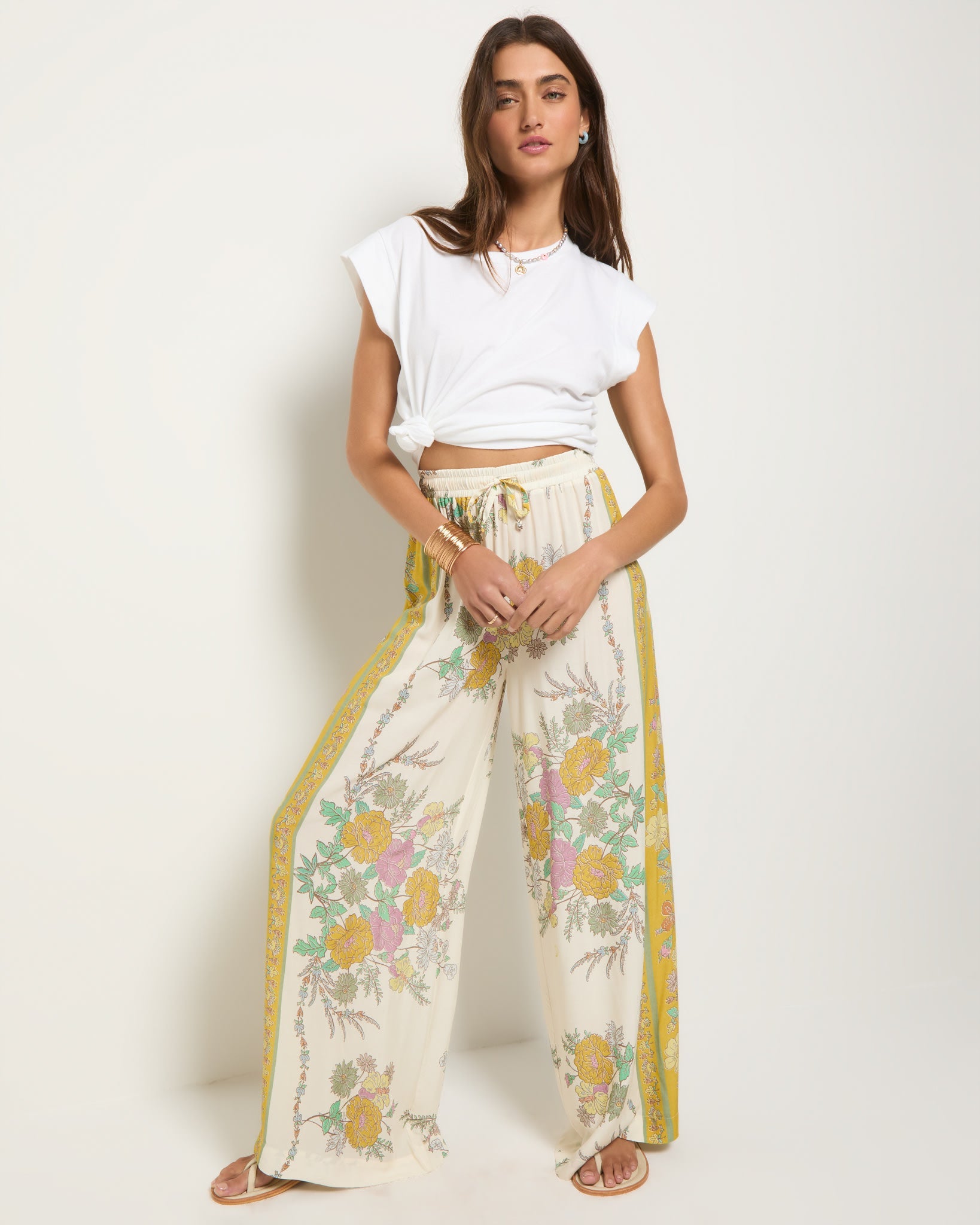 Zuma Floral Smocked Waist Wide-Leg Pants - Breathable Rayon
