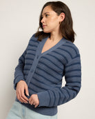 Indigo Haze $|& SEAS Glacier Striped Cardigan - VOF Front
