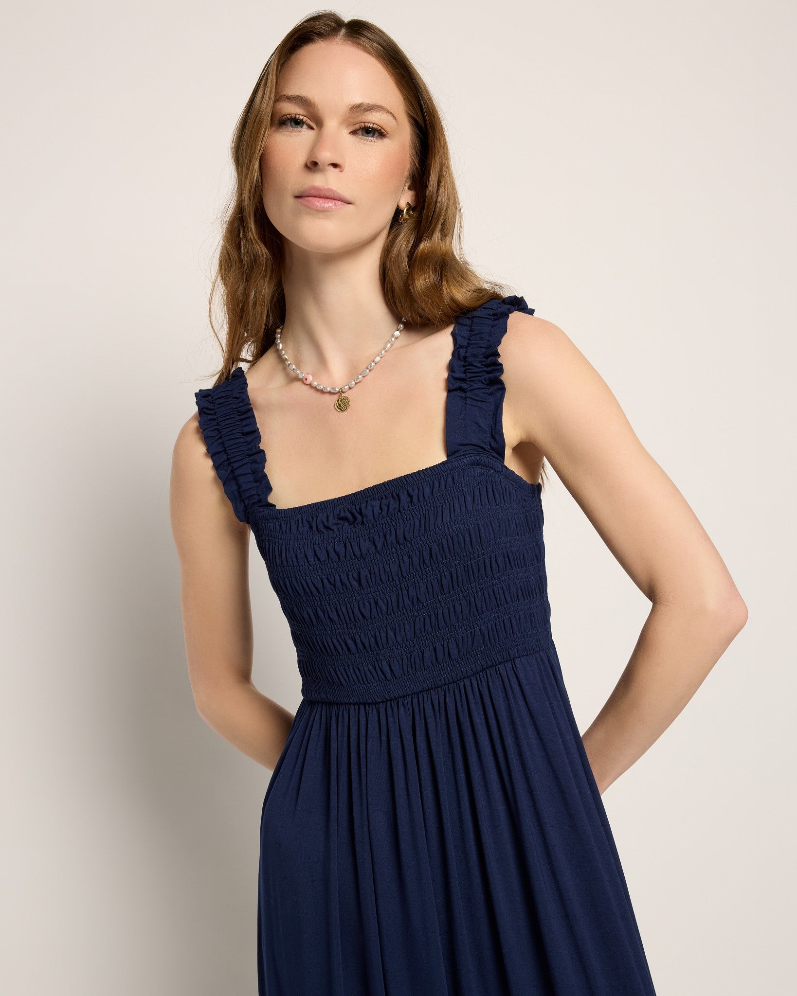 Navy $|& SEAS Westbreeze Smocked Maxi Dress - SOF Front