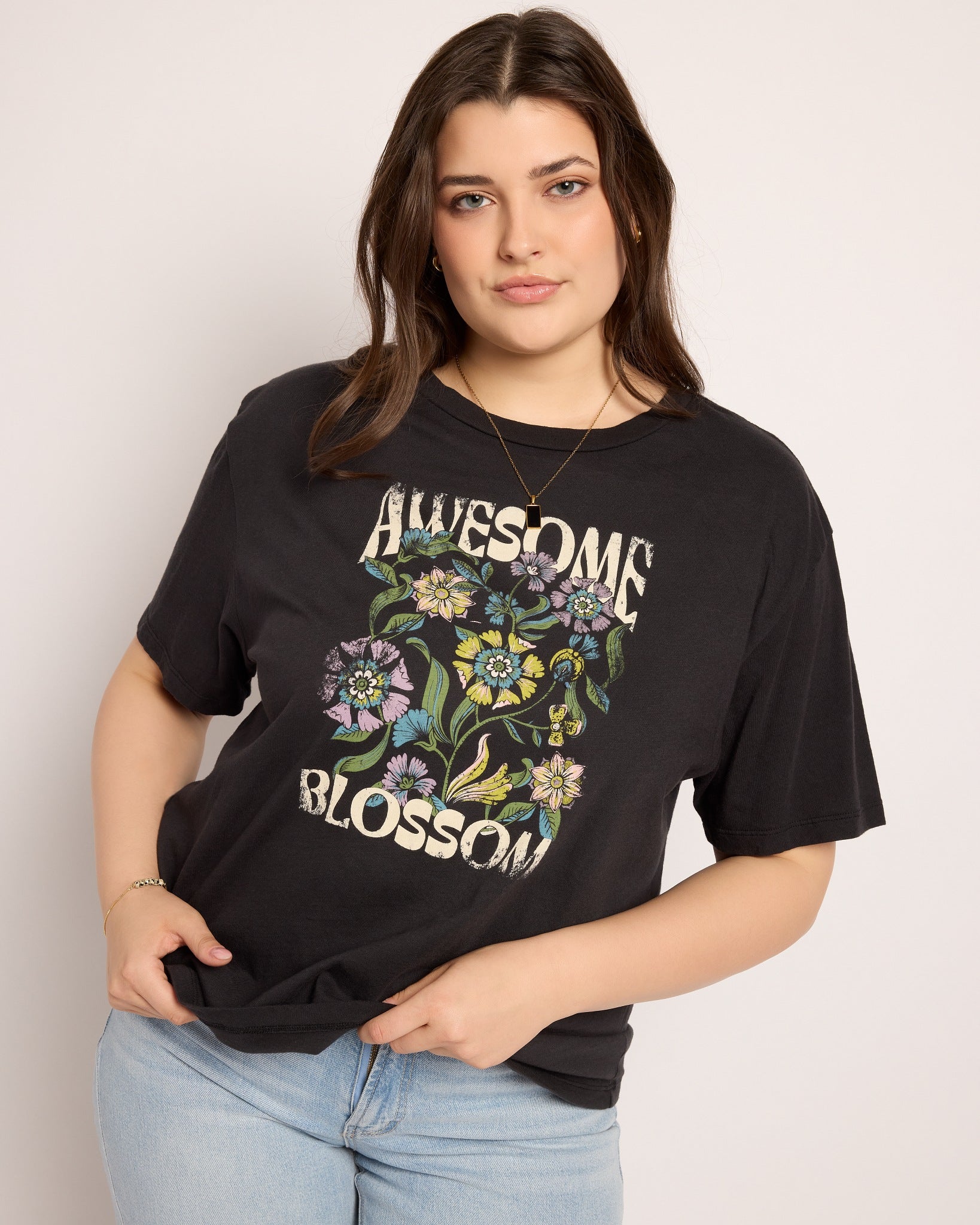 Faded Black $|& SEAS Floret Relaxed Graphic Tee - SOF Front