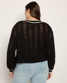 Black $|& SEAS Sandyshores Pointelle V-Neck Sweater - SOF Back