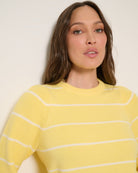 Limoncello $|& SEAS Striped Pacific Puff Shoulder Crew Neck Sweater - SOF Full Front