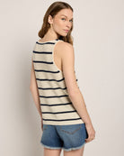 Cream/Navy Stripe $|& SEAS Coastal V-Neck Stripe Sweater Tank - SOF Back