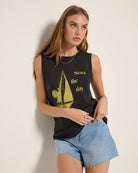 Faded Black $|& SEAS Daisy Muscle Tank - SOF Front