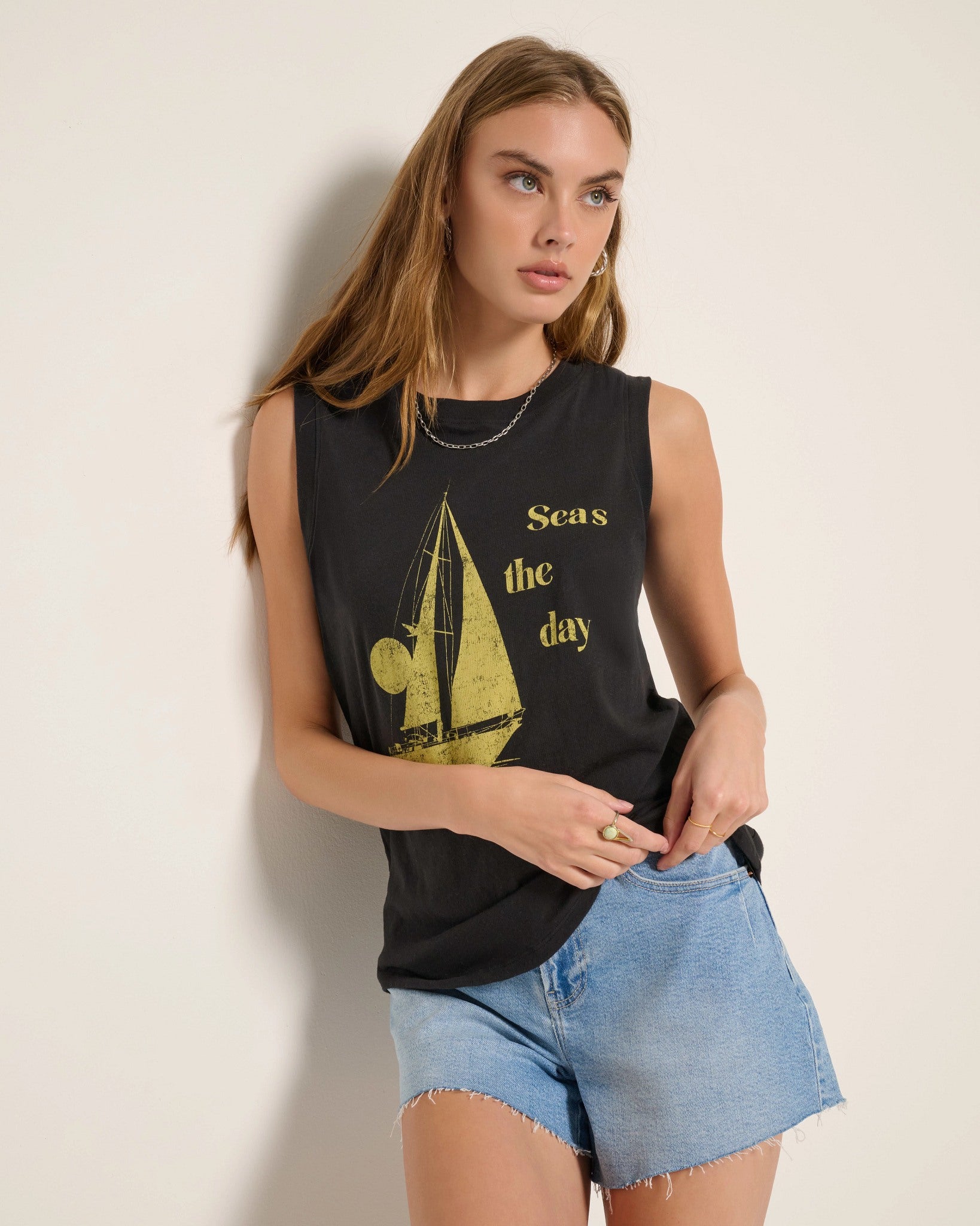 Faded Black $|& SEAS Daisy Muscle Tank - SOF Front