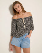 Black Floral $|& SEAS Honey Print Short Sleeve Top - SOF Front