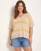 Birch Stripe $|& SEAS Wavetide Stripe V-Neck Sweater Tee - VOF Detail