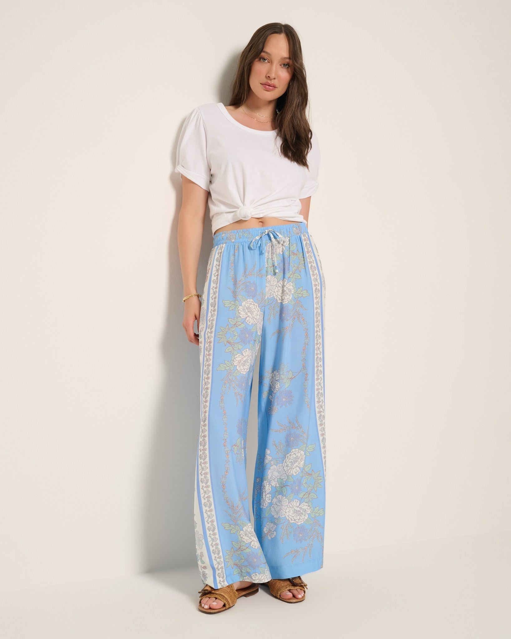 Zuma Floral Smocked Waist Wide-Leg Pants - Breathable Rayon