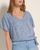 Indigo Haze $|& SEAS Surplice Short Sleeve Top - SOF Full Front