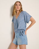 Indigo Haze $|& SEAS Surplice Short Sleeve Top - SOF Front