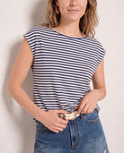 White Sapphire $|& SEAS Brentwood Boat Neck Stripe Top - SOF Full Front