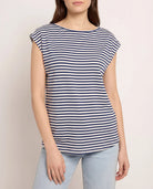 White Sapphire $|& SEAS Brentwood Boat Neck Stripe Top - VOF Detail
