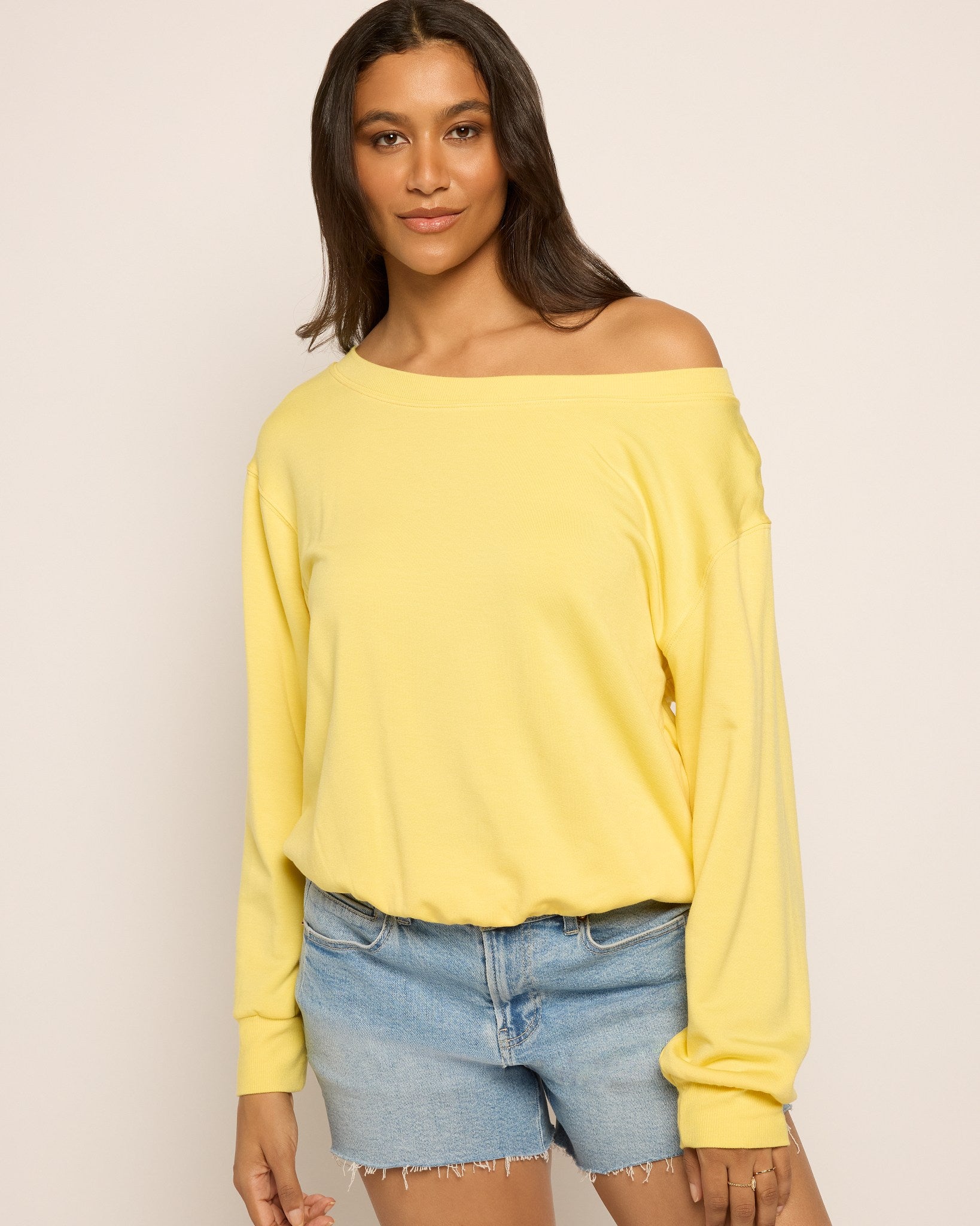 Marigold $|& SEAS Brooksville One Shoulder Sweatshirt - SOF Front