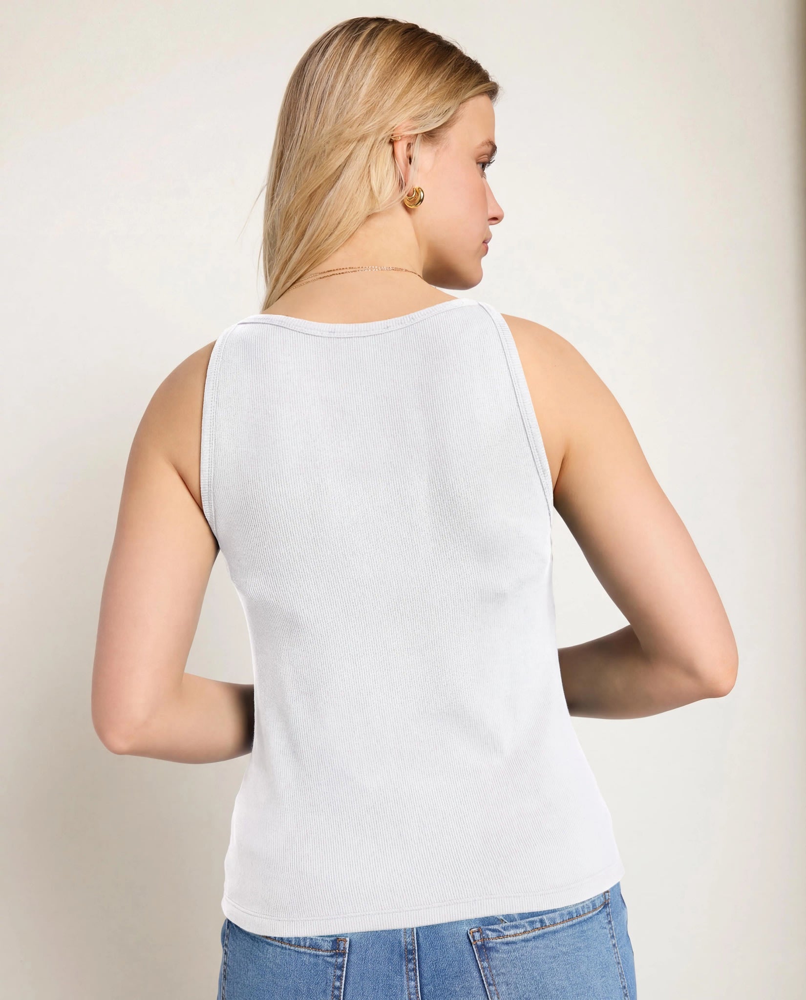 White $|& SEAS Laurel Ribbed Shelf Bra Tank - SOF Back