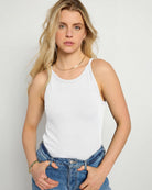 White $|& SEAS Laurel Ribbed Shelf Bra Tank - SOF Front