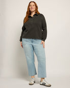 Washed Black $|& Herizon Pine Henley Sweatshirt - UGC On Fig