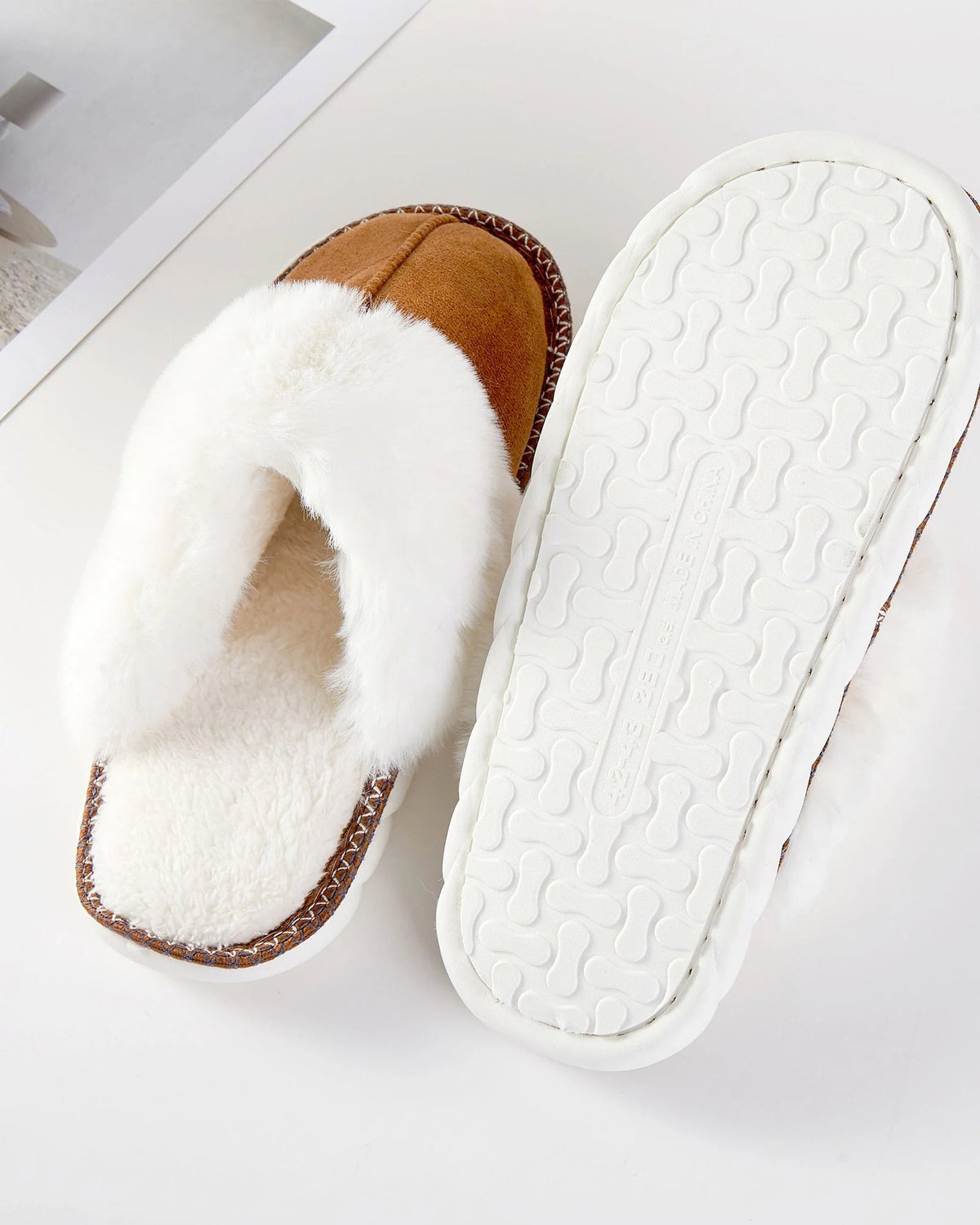 Camel $|& KNC Faux Fur Suede Slipper - VOF Detail