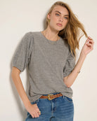 Heather Grey $|& SEAS Meadow Shirred Sleeve Tee - SOF Full Front