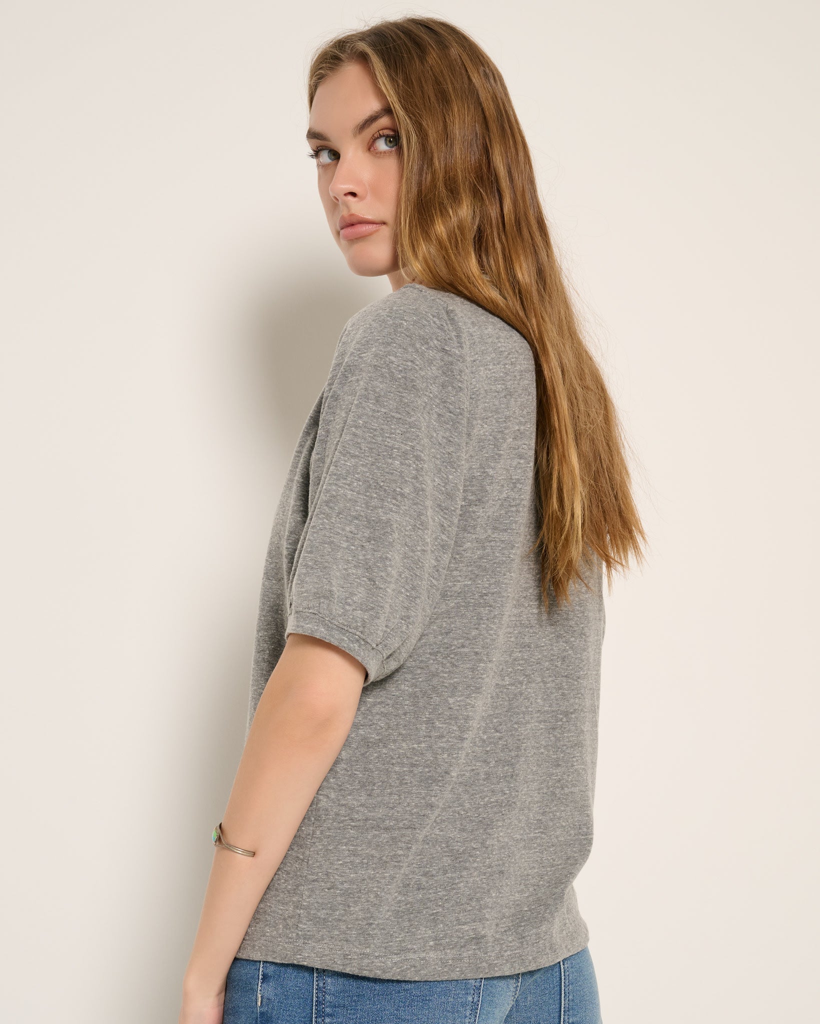 Heather Grey $|& SEAS Meadow Shirred Sleeve Tee - SOF Back