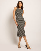 Black/Cream $|& SEAS Laurel Striped Ribbed Shelf Bra Dress - UGC On Fig