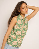 Kalamata $|& SEAS Ollie Printed V-Neck Sleeveless Top - VOF Front