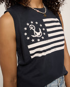 Mariner Midnight $|& SEAS Daisy Muscle Tank "NAUTICAL FLAG" - SOF Full Front