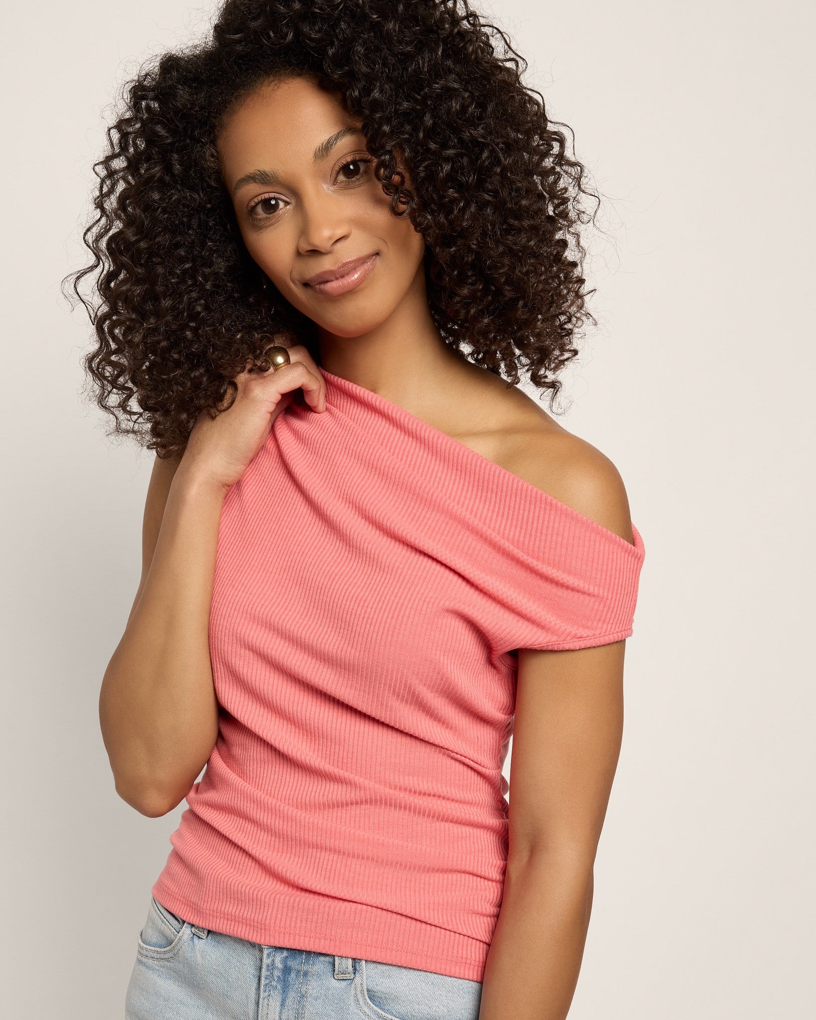 Peachy $|& SEAS Eden Pleated One Shoulder Top - SOF Front