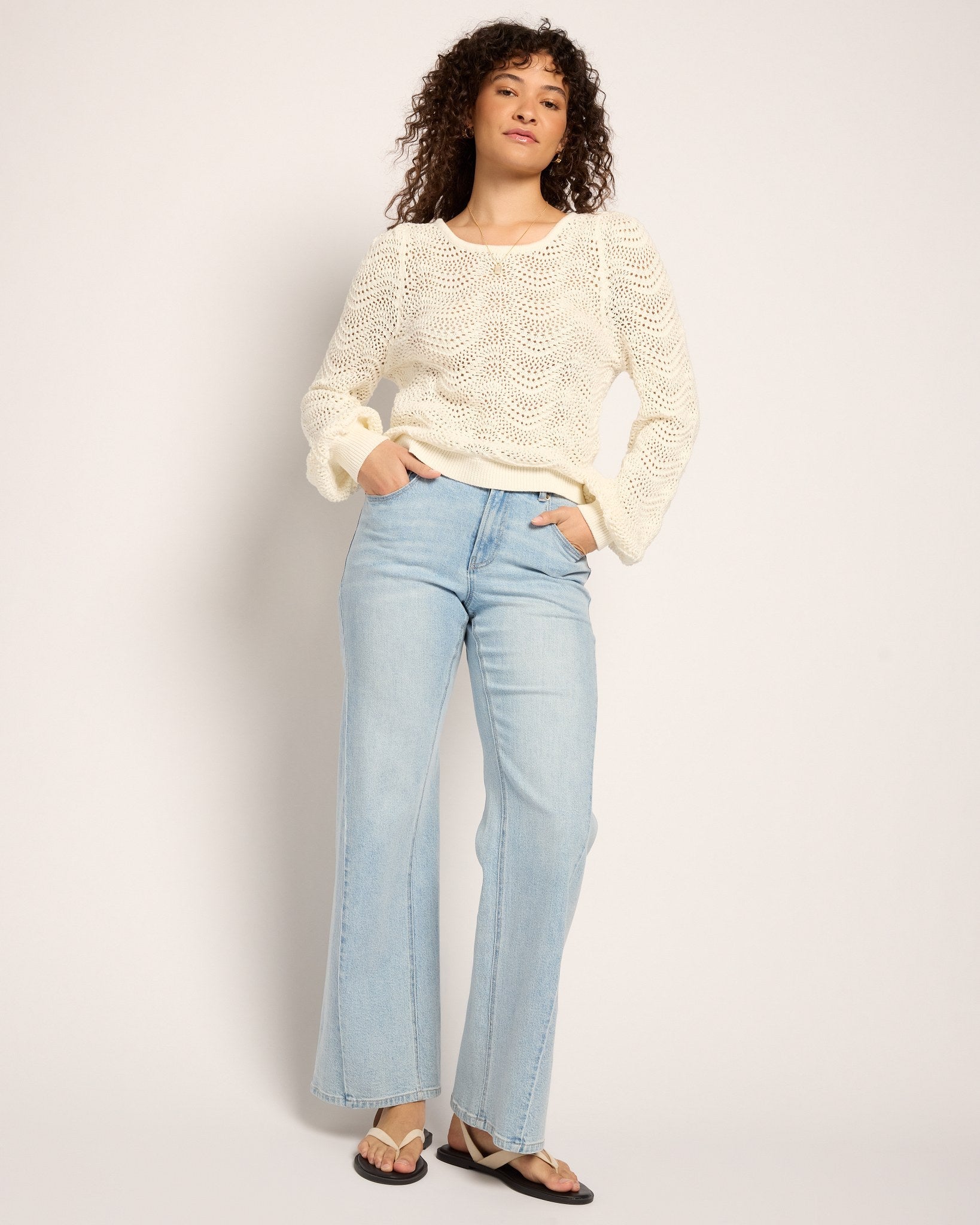 White $|& SEAS Ocean Waves Scoop Neck Sweater - UGC On Fig