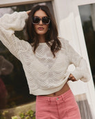 White $|& SEAS Ocean Waves Scoop Neck Sweater - SOF Side
