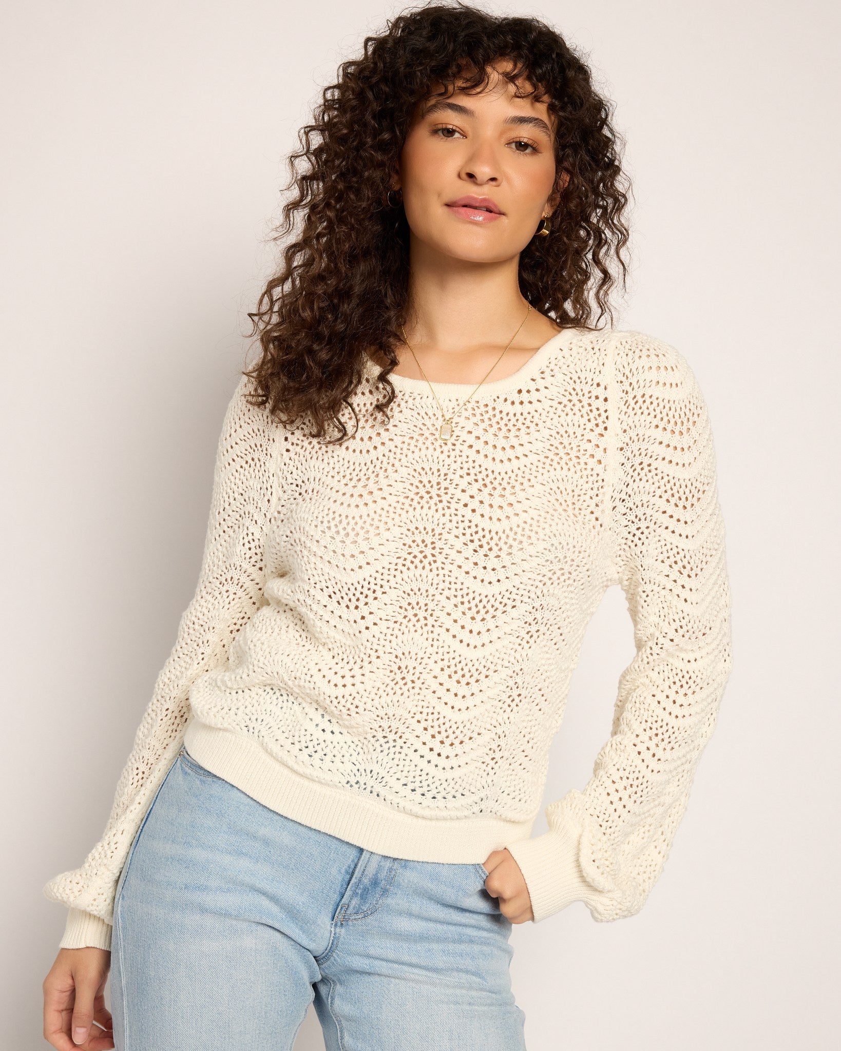 White $|& SEAS Ocean Waves Scoop Neck Sweater - SOF Front