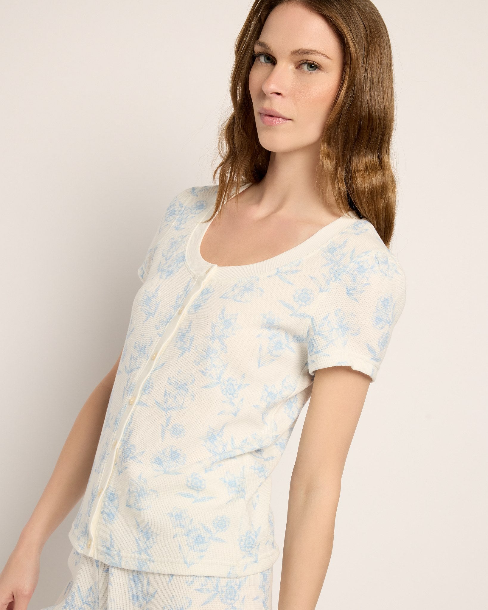 Pool Blue $|& SEAS Snuggle Up Button Front Top - VOF Front