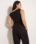 Black $|& SEAS Eden Pleated One Shoulder Top - SOF Back
