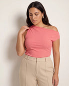 Peachy $|& SEAS Eden Pleated One Shoulder Top - SOF Front