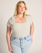 Ivory/Black $|& SEAS Spruce Square Neck Tee - SOF Front