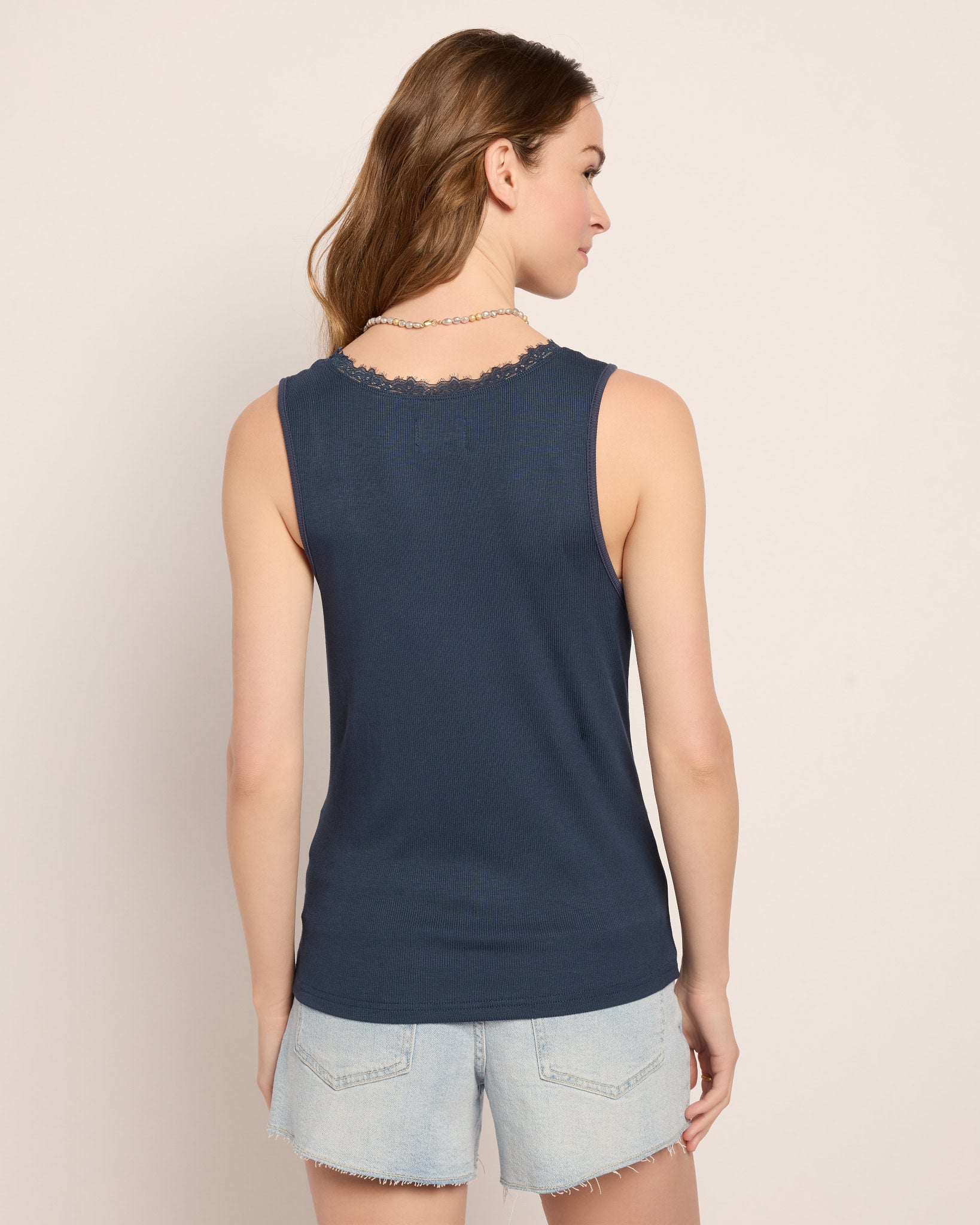 Navy $|& SEAS Whitecap Lace Trim Tank - SOF Side