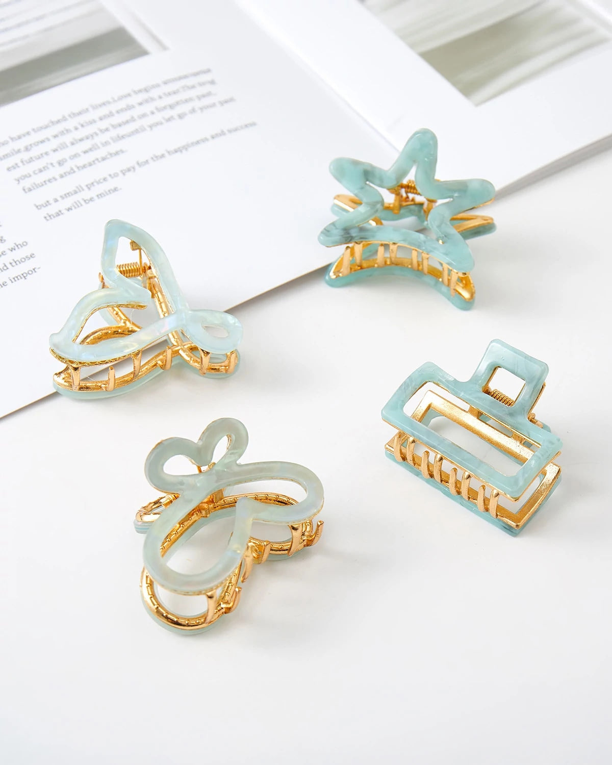 Aqua $|& KNC Aqua Glow Metal Hair Clip 4 Piece Set - VOF Detail