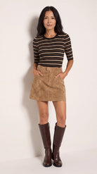 Black Stripe $|& SEAS Amelia Elbow Sleeve Striped Sweater Top - SOF Side