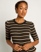 Black Stripe $|& SEAS Amelia Elbow Sleeve Striped Sweater Top - SOF Full Front